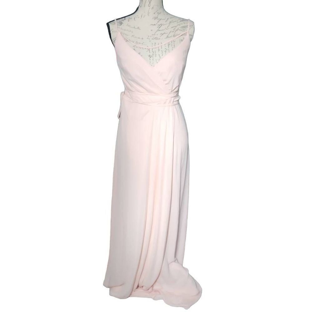 DB Studio Celebrate Ladies Size 0 Petal Pink Long Georgette V-Neck Wrap Dress